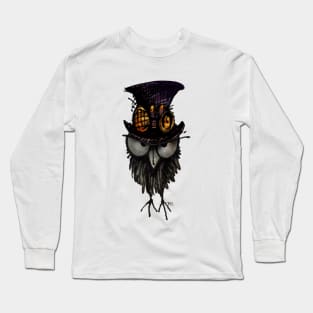 Funny Grumpy Steampunk Owl in a Steampunk Top Hat and Brass Goggles Long Sleeve T-Shirt